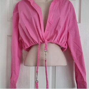 Zara crop pink dress shirt